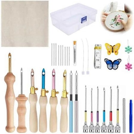 35 stk. Punch Needle Kit, Punch Needle Værktøj Justerbare Punch Needle Broderisæt til Broderigarn Syning Begynder