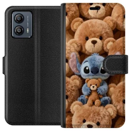 Kompatibelt Lommeboketui til Motorola Moto G53 Stitch omgitt av brune teddybjørner med en liten teddybjørn i fanget i en søt og koselig kawaii-design