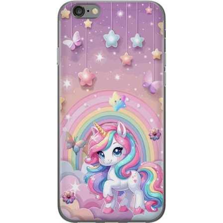 Kompatibelt Mobildeksel til Apple iPhone 6 Magisk enhjørning med regnbue manke, stjerner og sommerfugler mot en pastellhimmel med skyer