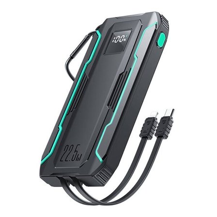 Powerbank Joyroom JR-L017 10000mAh, 22,5W, med Lightning + USB-C-kabel (sort)