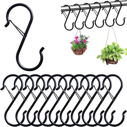 S-krokar, 10 st - Tunga stora svarta metallkrokar