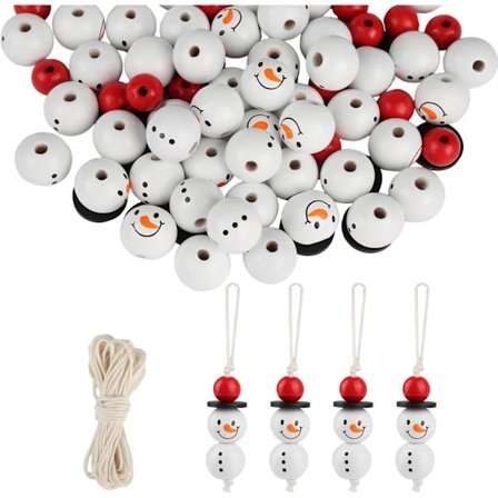 Træperler til 50 sæt snemand med 10m bomuldsledning 20mm snemand ansigt træperler sæt til DIY håndværk jule vinter dekorationer