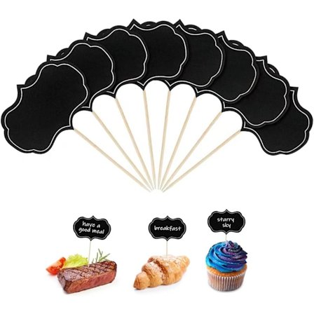 48 stk. Tavle Madpinde, Skrivbare Madetiketter til Buffet, Cupcakes, Ostemarkører, Tomme Tandstikkere til Fest, Bryllup, Fødselsdag