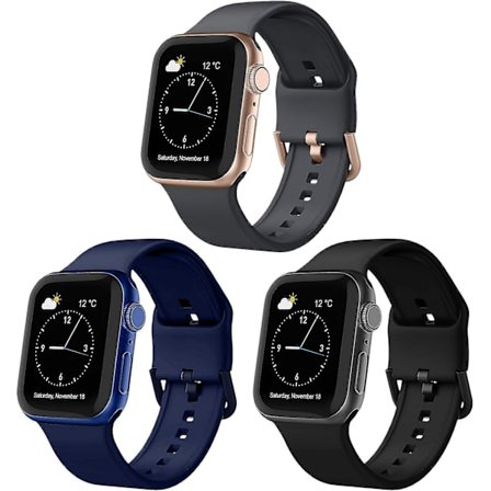 3 st kompatibel med Apple Watch-armband 45 mm 44 mm 42 mm, mjukt silikonersättningsarmband med klassiskt spänne för Iwatch Series Se 7 6 5 4 3 2 1 för