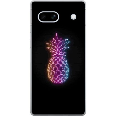 Kompatibelt Mobilskal till Google Google Pixel 7a Neonillustration av ananas i färgglatt ljus mot svart bakgrund