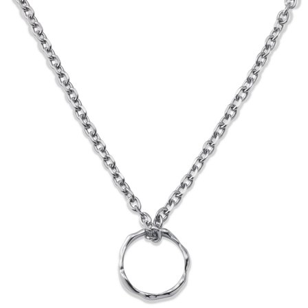 Magma | 4mm Silver‐Tone Stainless Steel Wavy Ring Pendant Necklace for Men - Chain necklaces