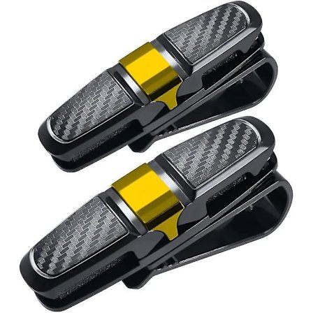 2 kpl aurinkolasikiinnikettä auton aurinkosuojaan, autotelineet järjestäjät aurinkolaseille, lipuille, korteille - musta + kulta