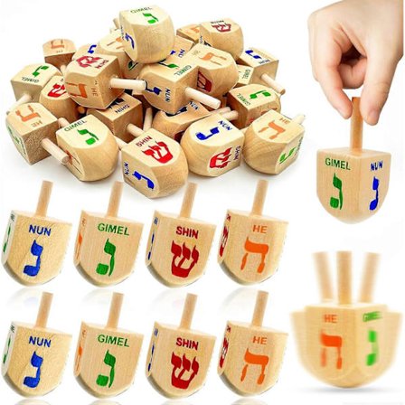 30-pak Træ Hanukkah Dreidels Spil, Hanukkah Gaver Farverige Hebraiske Bogstaver Snurretoppe Legetøj DIY Malet Træ Dreidel