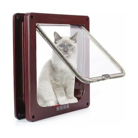 Kattlucka, Husdjursdörr för katter, hundar eller smådjur Kontrollerbar Låsbar Lätt att installera (L, Brun)