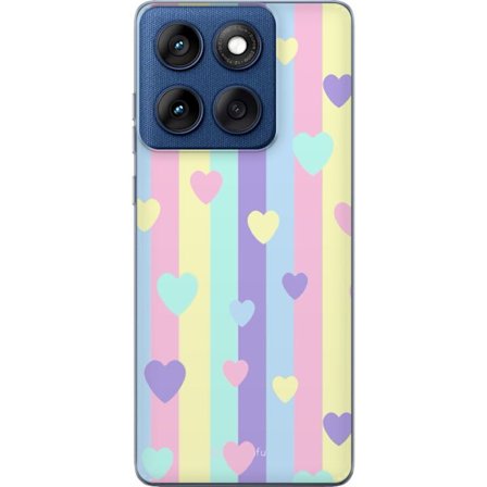 Yhteensopiva Puhelinkuori Motorola Edge 60 Pastelliraitoja pinkissä, keltaisessa, violetissa ja sinisessä, joissa on hajallaan pehmeitä kawaii-tyylisi