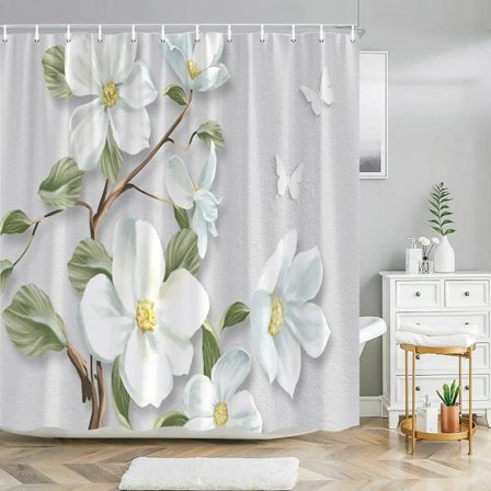 Elegant og fashionabel fantasiperler og diamanter Buket 3D-stil bruseforhæng med bademåttesæt Hjem badeværelsesindretning 3138SD -forhæng W220xH180cm