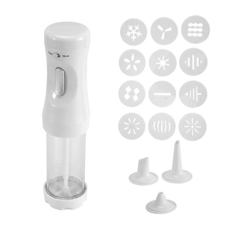 1 Elektrisk kagedispenser med 12 forme og 4 dekorationsdyser til kage dessert DIY-maskine og dekoration