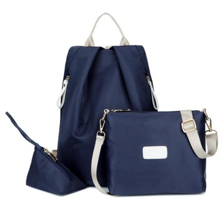 Studerende pige rygsæk skuldertaske skoletaske Oxford Cloth Tre-delt sæt rejsetaske Passende lille nylon Dark Blue