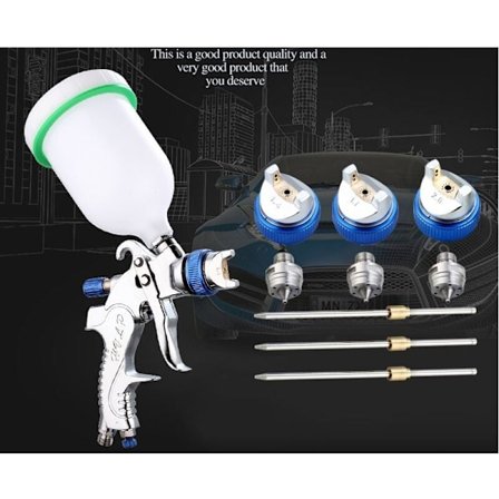 Professionell högtrycksspruta Luft spruta pistol kit Hvlp 600cc Gravitations pneumatisk färgspruta 1.4mm/1.7mm/2.0mm Blå + 3 munstycken