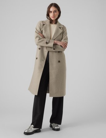 Vero Moda Vmfortunevega Long Trenchcoat Ga Noos - Grey - XL