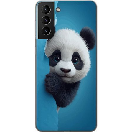 Kompatibelt Mobilskal till Samsung Samsung Galaxy S21+ 5G Söt panda som tittar fram genom papper i mjuk 3D-illustration