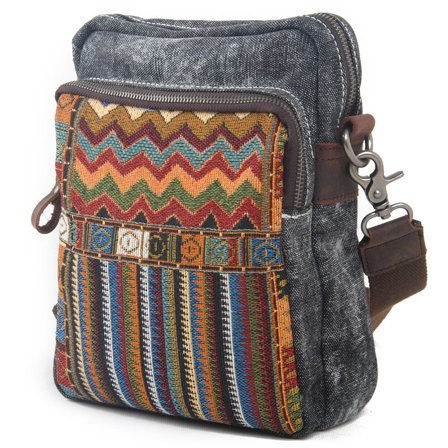 Bolso de hombro de lona bohemia gris retro para hombres - Bolsos de hombro
