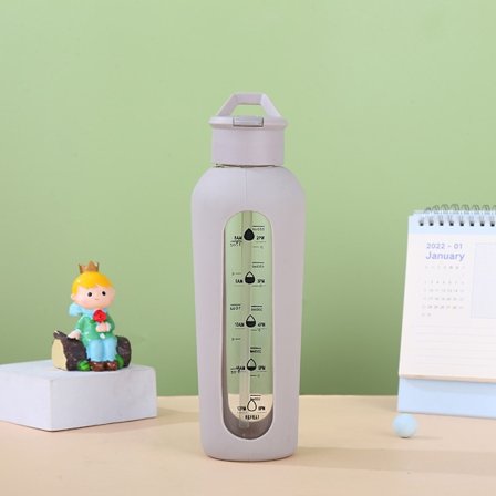 Glas vandflaske med sugerør og håndtagslåg Vandflasker med drikketider og sugerør 700ml