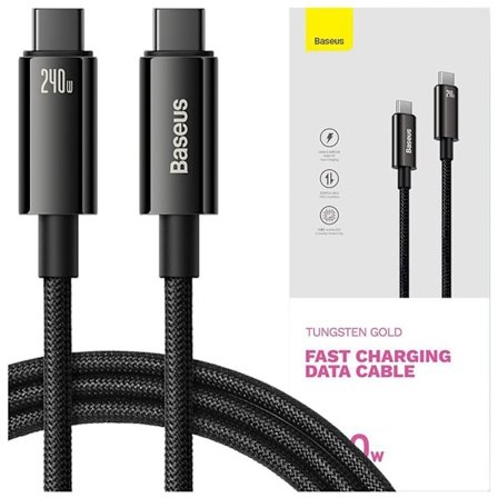 USB C - USB C-kabel 480Mb/s 240W 1m Baseus Tungsten Gold CAWJ040101 - svart