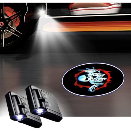 2PCS Billedørlys Logo Projektor Skull Skeleton Universal Trådløs Billedør Led Projektorlys Billedør Velkomstlogo Projektorlys