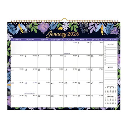 Kalender 2026, fra januar - december, store linjerede blokke perfekte til planlægning og organisering til hjemmet eller kontoret, 37,6 x 29 cm