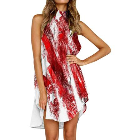 Independence Day Dress Raccon Bras Love Printed Knälång