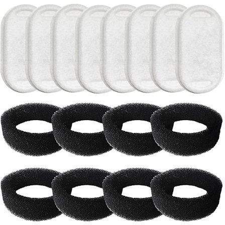 16-pack blomsterfontän kattfilter, 8 st kolfilter och 8 st skumgummisvamp för 3,2 l rostfria kattfontäner med harts och aktivering