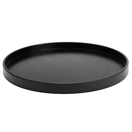 Rund sort skridsikker tebakke i træ til servering, bord til hjemmebutik, kontor, bar (sort 30 cm)