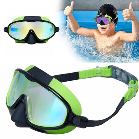 Svømmebriller til børn, svømmebriller til børn med næsemaske, bredt synsfelt, anti-dug, UV-beskyttelse, vandtætte svømmebriller børn 6-14