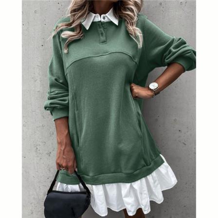 Casual Långärmad Lös Sweatshirt Klänning Dam Vinter Svart Bu