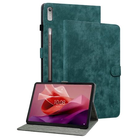 SKALO Lenovo Tab P12 Cute Tiger PU-læder Flip Cover - Grøn