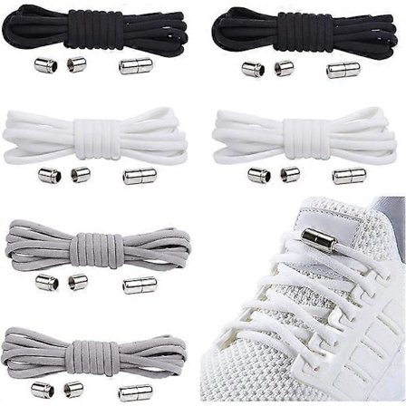 6 par elastiske snørebånd med metalkapsel, justerbare