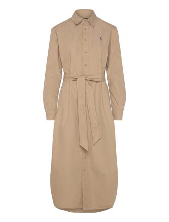 Belted Cotton Midi Shirtdress Polvipituinen Mekko Beige Polo Ralph Lauren