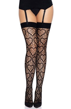 Leg Avenue Heart Net Thigh Highs Black O/S Strømpebukser