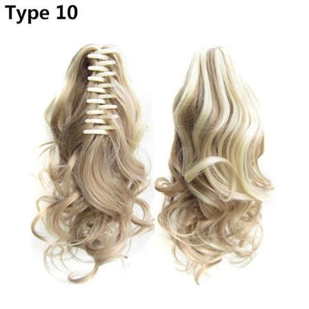 Lang krøllet syntetisk klo klips på hestehale hår parykk Extensions