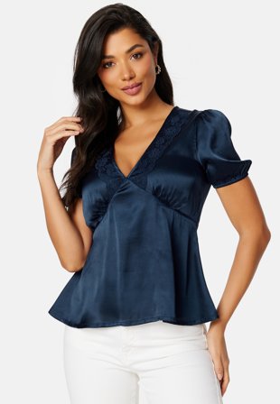 BUBBLEROOM Dayla satin blouse Dark blue Klær