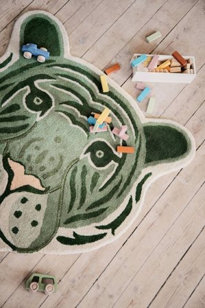 Tappeto Bambini Di Lana Fun Tiger Verde Piccolo Oeko-Tex