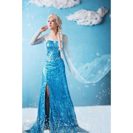 Frossen Prinsesse Elsa Cosplay Kjole Fest Fancy Dress Up Kvinner Hallowee