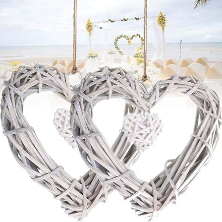 2-delt hengende kurvkrans, DIY kurvhjerte, kurvhjertekrans, kurvkranshåndverk, egnet for bryllup, bursdagsfest, veggdekorasjon