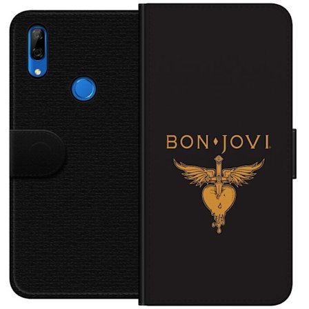 Kompatibelt Plånboksfodral till Huawei P Smart Z Ikonisk musikillustration med bevingat hjärta och dolk i guldtoner på mörk bakgrund, kraftfull oc