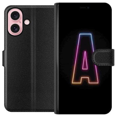 Yhteensopiva Lompakkokotelo Apple Apple iPhone 16 Minimalistinen neonkirjain A sateenkaarenvärisessä valossa mustaa taustaa vasten modernissa typogr