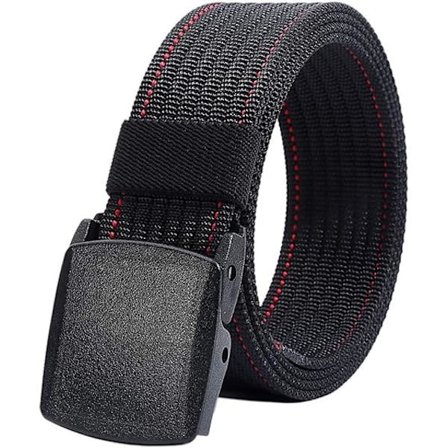 Nylonbælte til mænd - Plastikspænde med sort rød tråd -