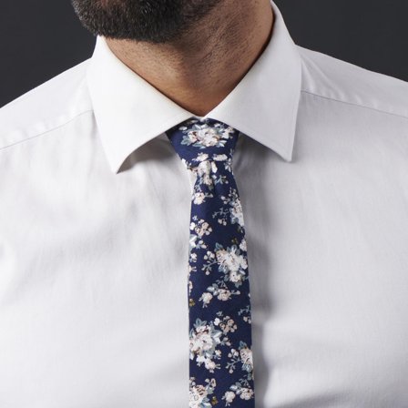 Blue & White Floral Tie for Men - Skinny ties