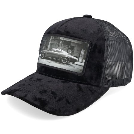 Calza Pennello - Musta trucker Lippis - American Muscle Car In The Street Velvet Black A-Frame Trucker @ Hatstore