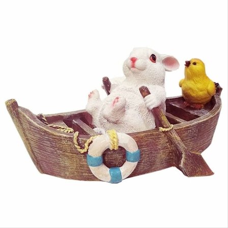 Charmig Mus i Roddbåt, Handmålad Dekorativ Figurin i Kvalitetsresin för Vardagsrum, Ger Anonym Charm till Din Heminredning