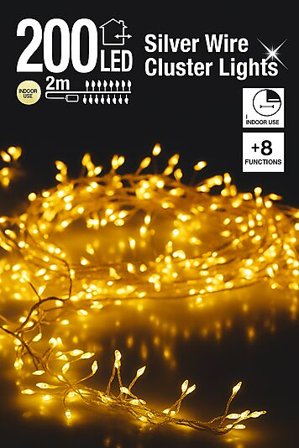 KI Lyslenke Silver Wire 200LED Varmhvit IP44 2m