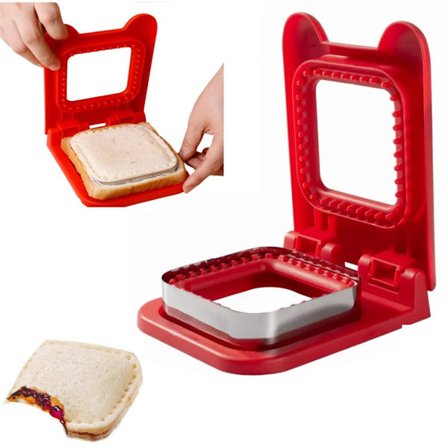 1 stk. Sandwich Cutter Toast Cutter Firkantet Sandwich Cutter og Forsegler Nem Forsegling Rød 12,5 x 16 cm Egnet til Madkasser, Festsnacks
