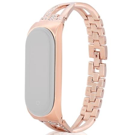 Xiaomi Mi Smart Band 4 / 3 X design urrem i rustfrit stål - Rødguld Pink