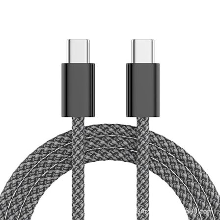 Type-C till Type-C 60W Snabbladdningsdatakabel, Flätad, Kompatibel med iPhone & Samsung, Svart, 2m