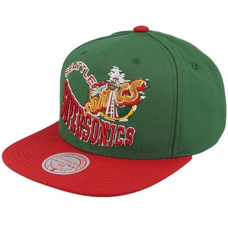 Mitchell & Ness - Seattle Supersonics Crooked Path Green/Red Snapback Snapback Green Cap - NBA @ Hatstore